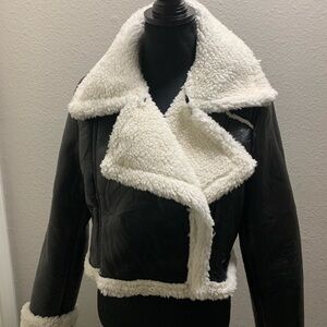 Chic Black and White Shearling Jacket